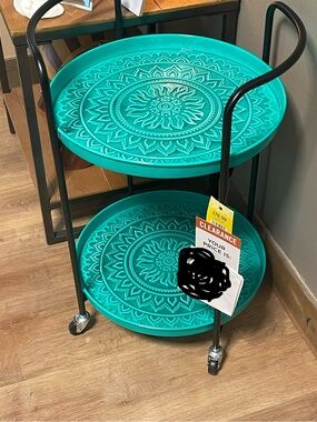 Hobby Lobby Turquoise Two-Tier Rolling Accent Cart